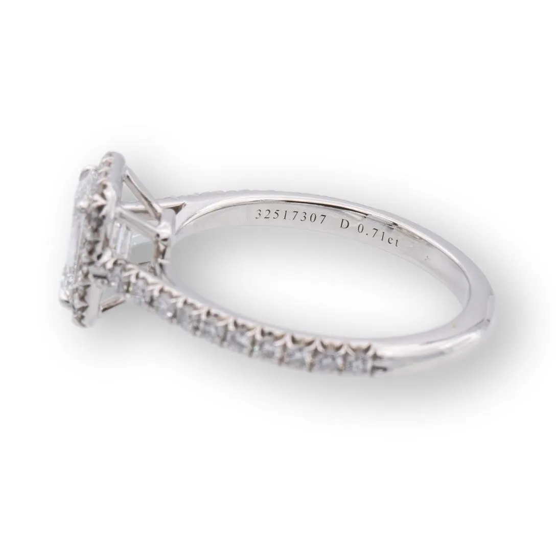 Tiffany & Co. Platinum Soleste Emerald Cut Halo Engagement Ring .97 cts Ttl. FVVS2 Diamond Band