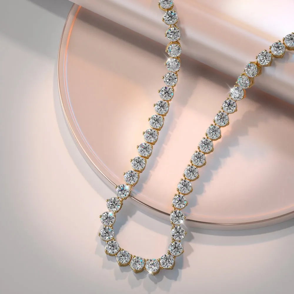 Timeless Three Prong Riviera Diamond Tennis Diamond Necklace with 6.17 ct.(finished) 2mm