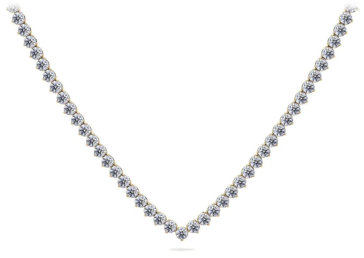 Timeless Three Prong Riviera V Neck Diamond Necklace with 13.55 ct.(finished) 3mm