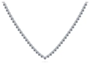 Timeless Three Prong Riviera V Neck Diamond Necklace with 13.55 ct.(finished) 3mm