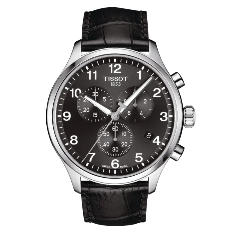 Tissot XL Classic Black Leather Strap Black Dial Chronograph Quartz Watch for Gents - T116.617.16.057.00