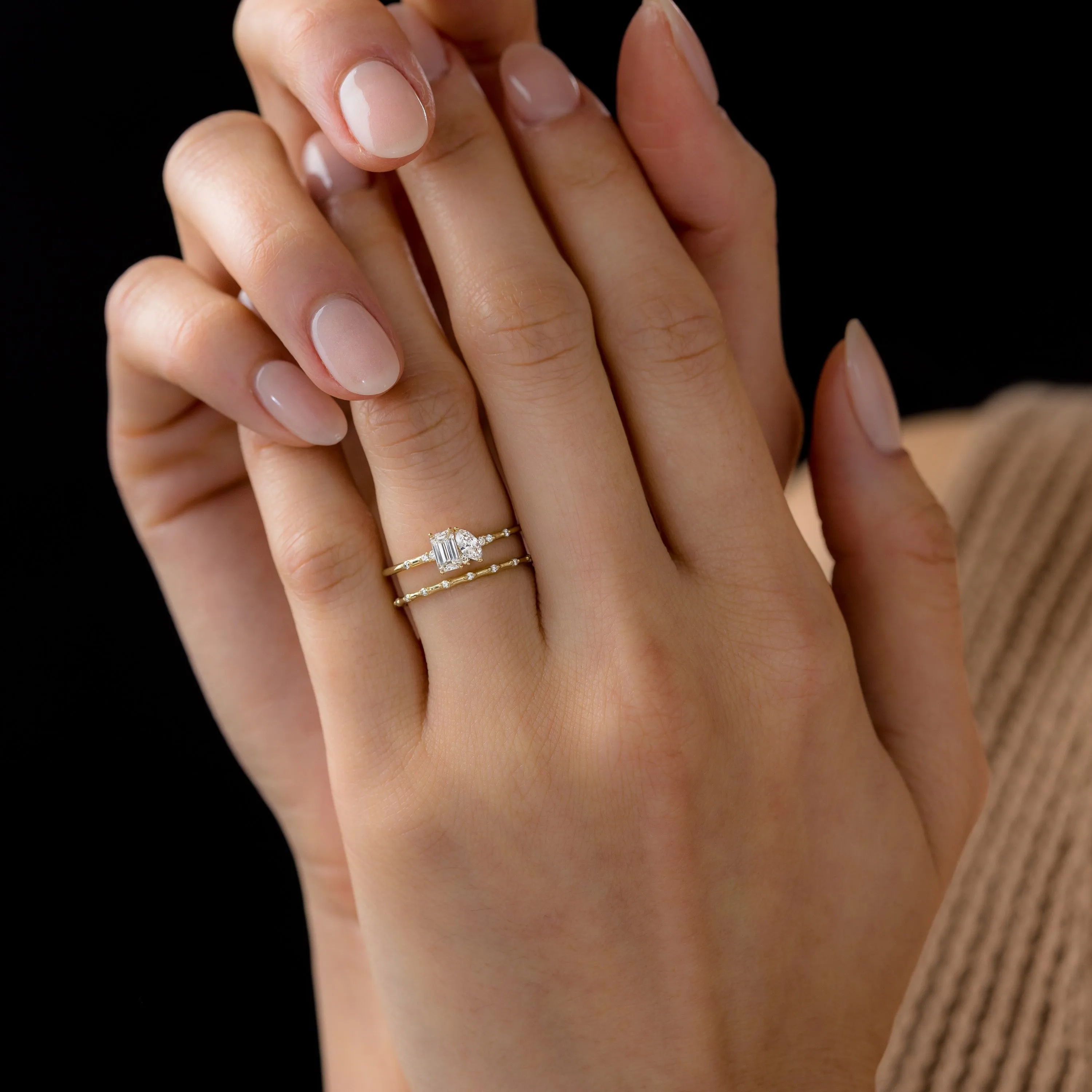 Toi et Moi et Le Reste Ring with Diamond Band, Sized to Order