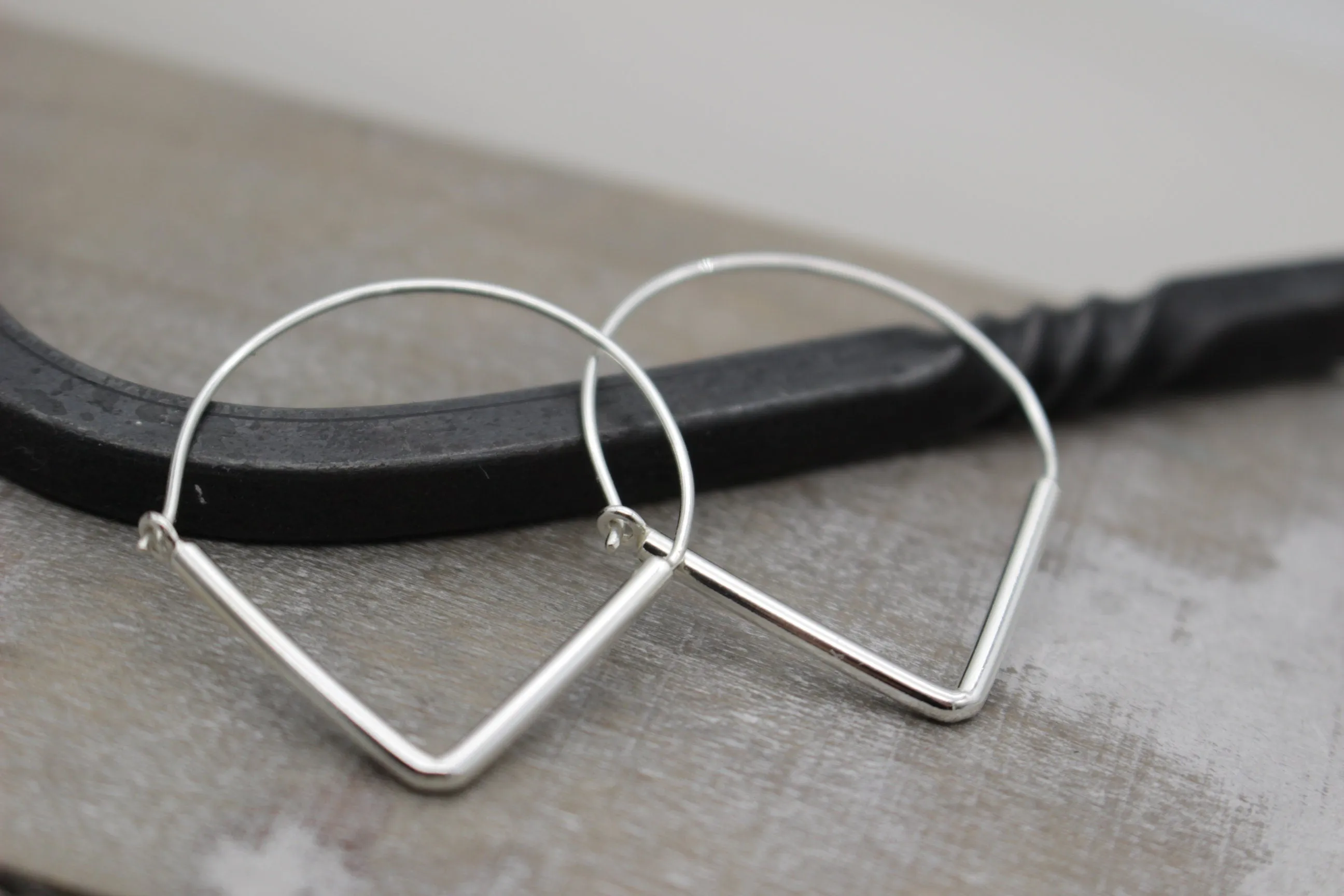Triangle sterling silver hoop earrings - geometric hoops - sterling silver hoops - boho hoops - gift for her - jewelry hoop earrings