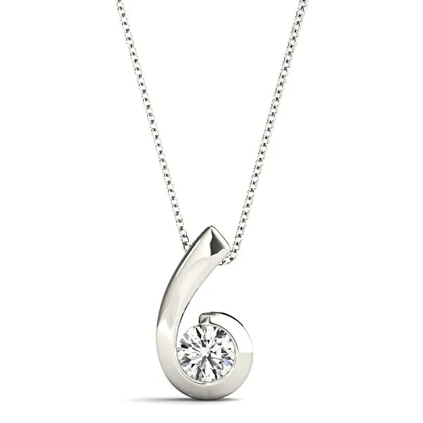 Twisted Bezel Set Round Diamond Solitaire Necklace Pendant