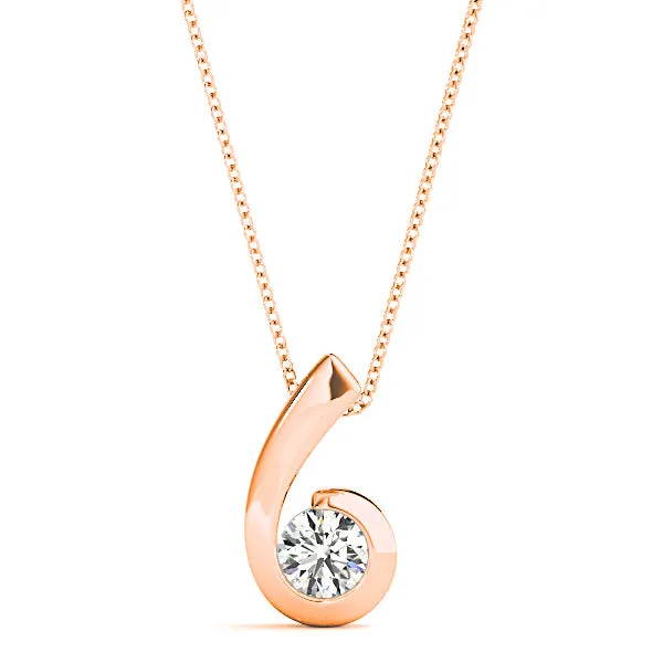 Twisted Bezel Set Round Diamond Solitaire Necklace Pendant