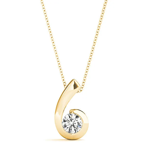Twisted Bezel Set Round Diamond Solitaire Necklace Pendant