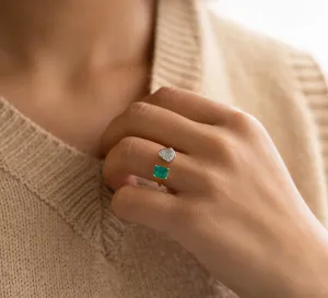 Two Stone Diamond and Emerald Ring