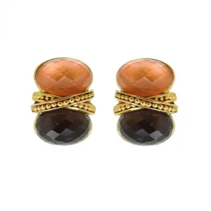 Two Stones Criss Cross Clip Earrings
