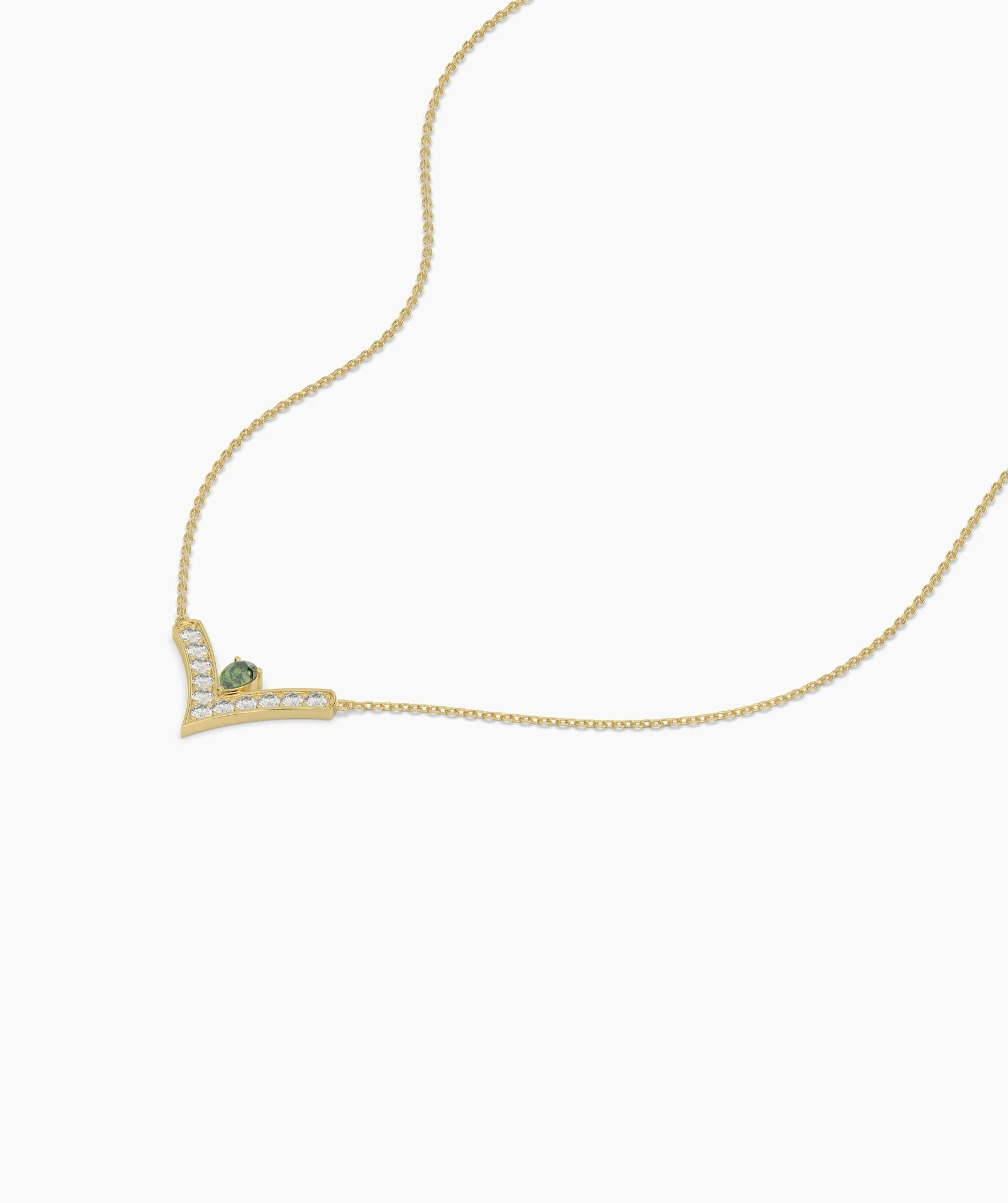 V-Shaped Diamond & Green Gemstone Necklace