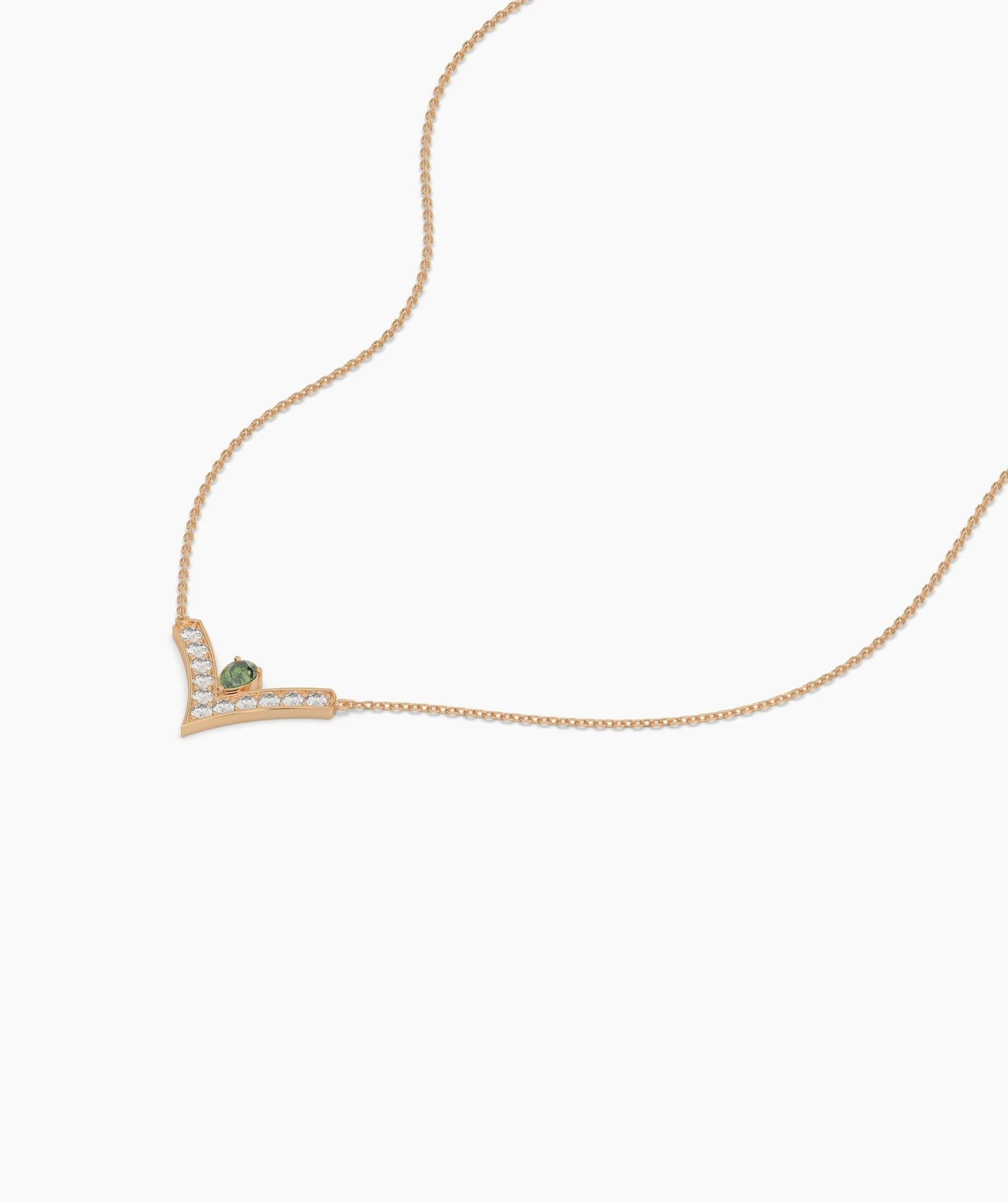 V-Shaped Diamond & Green Gemstone Necklace