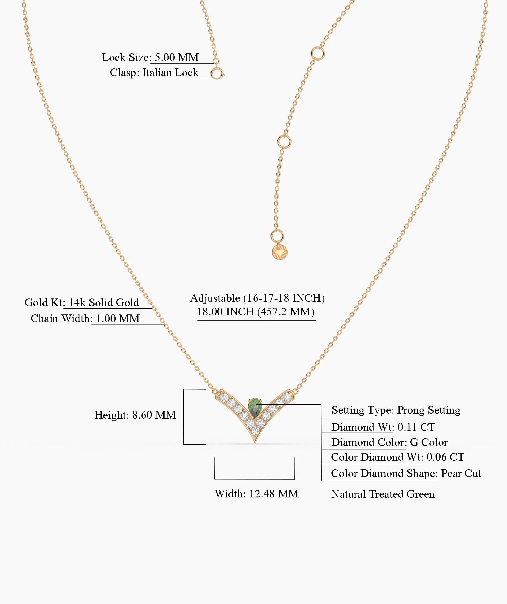 V-Shaped Diamond & Green Gemstone Necklace