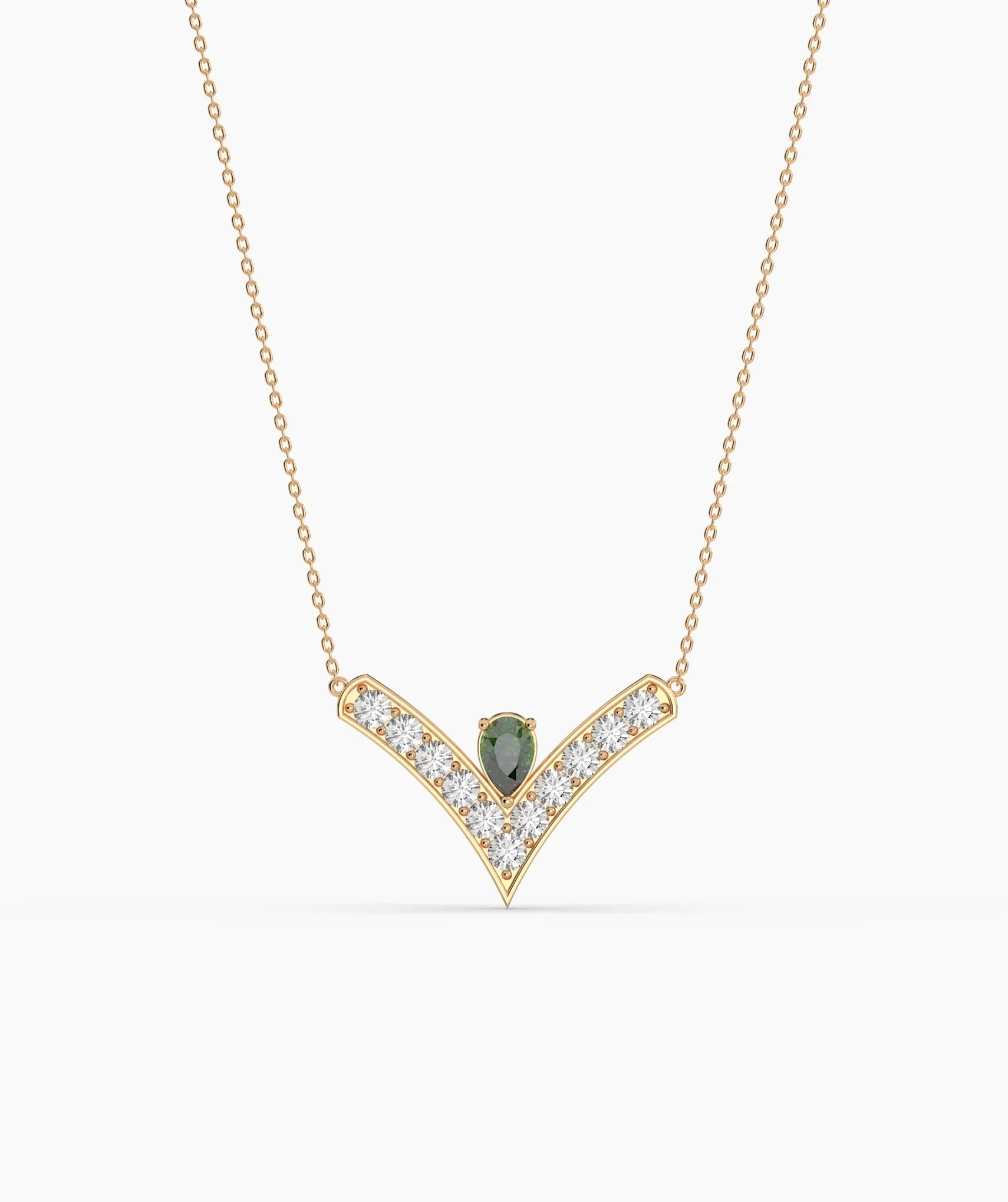 V-Shaped Diamond & Green Gemstone Necklace