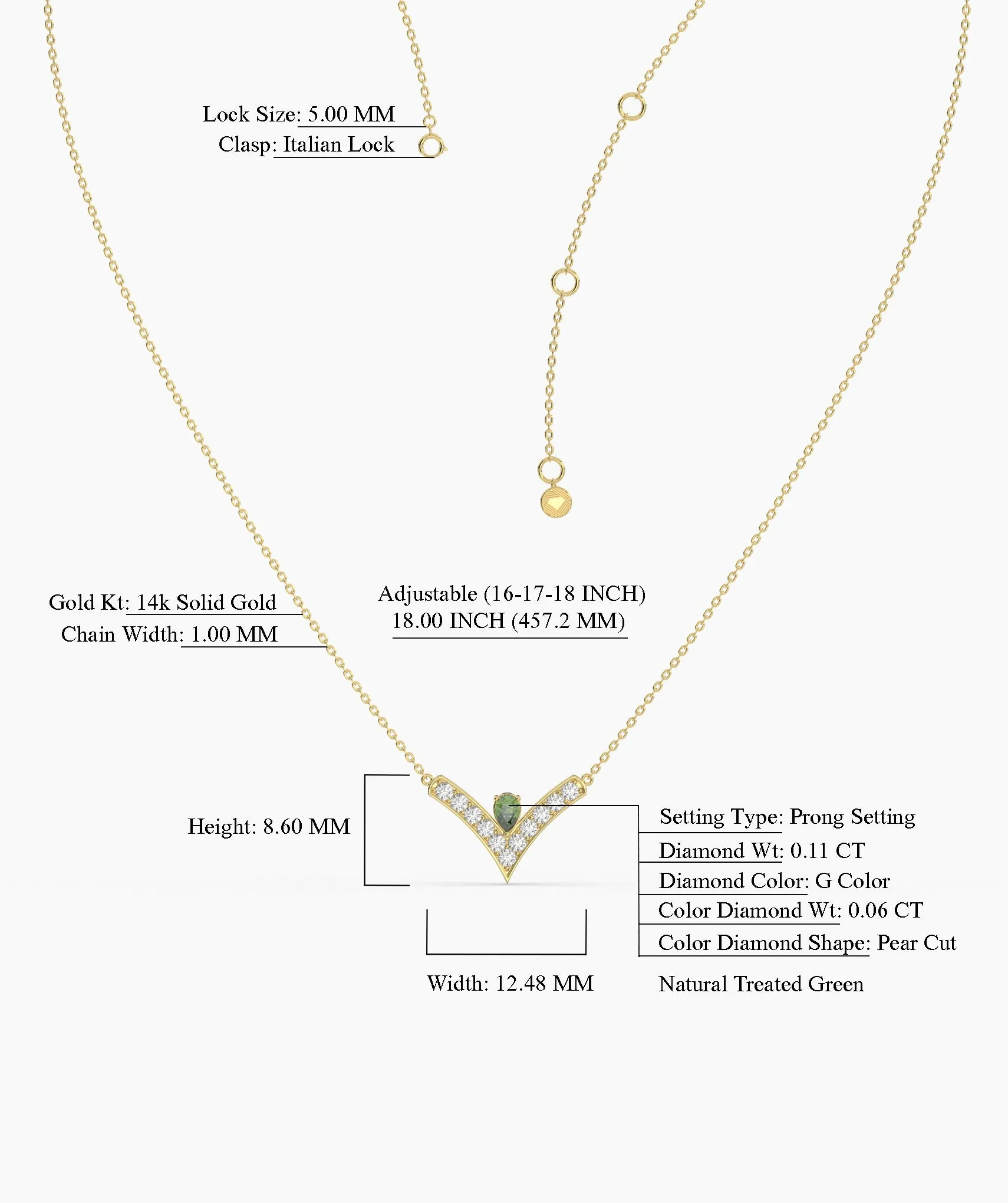 V-Shaped Diamond & Green Gemstone Necklace