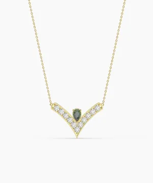 V-Shaped Diamond & Green Gemstone Necklace