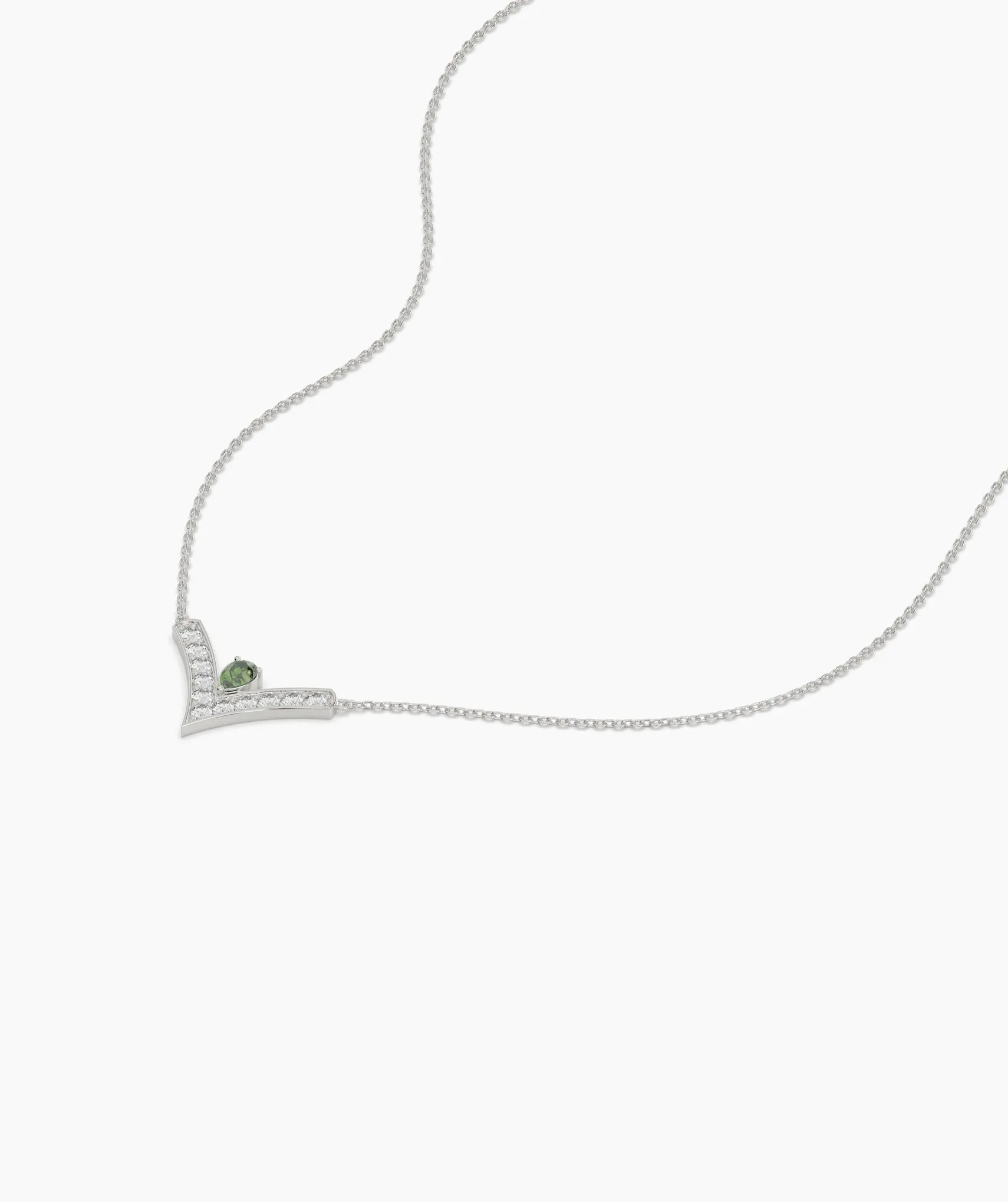 V-Shaped Diamond & Green Gemstone Necklace