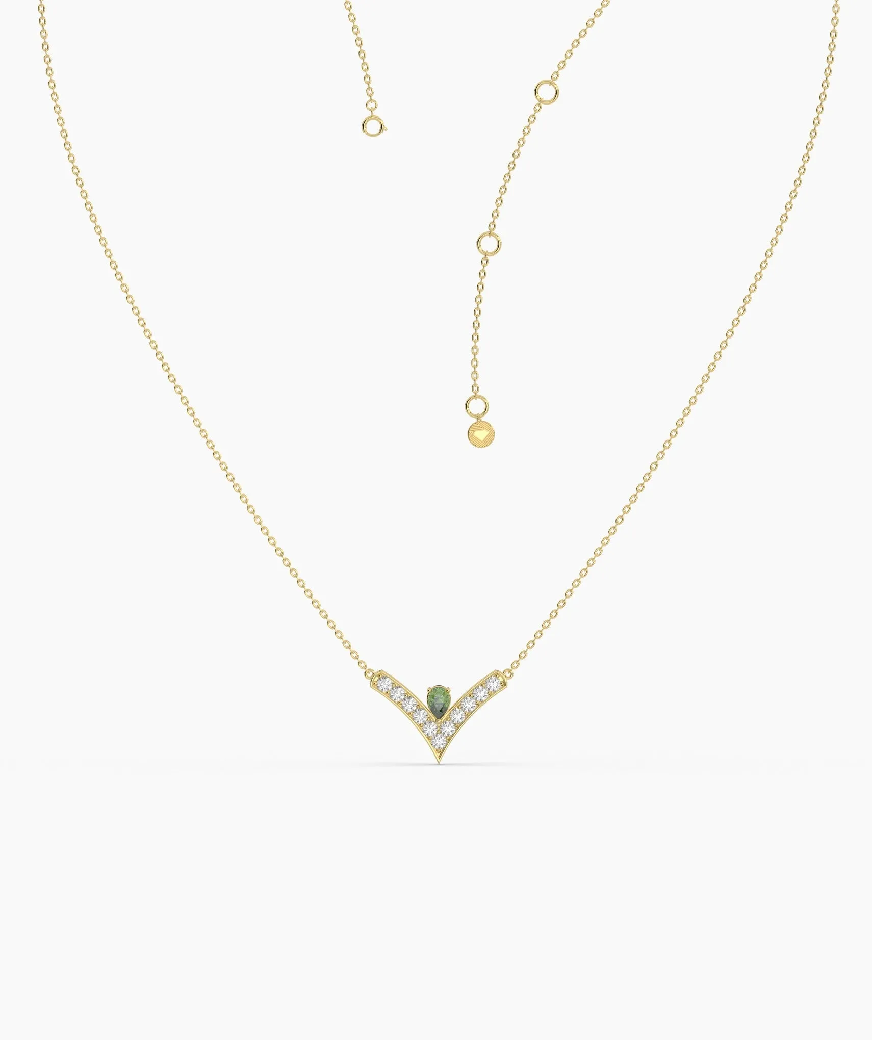 V-Shaped Diamond & Green Gemstone Necklace