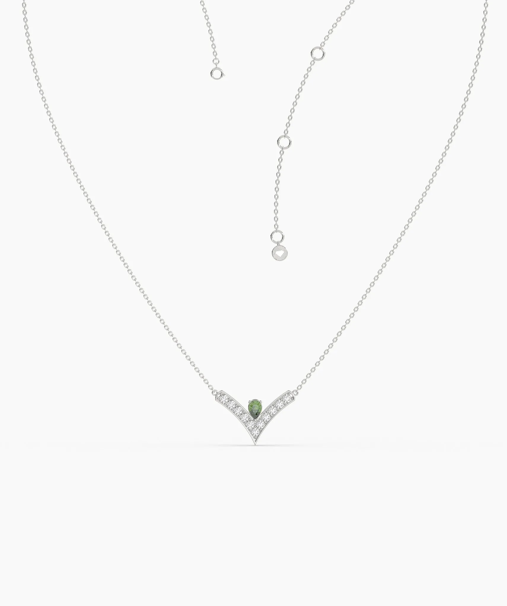 V-Shaped Diamond & Green Gemstone Necklace