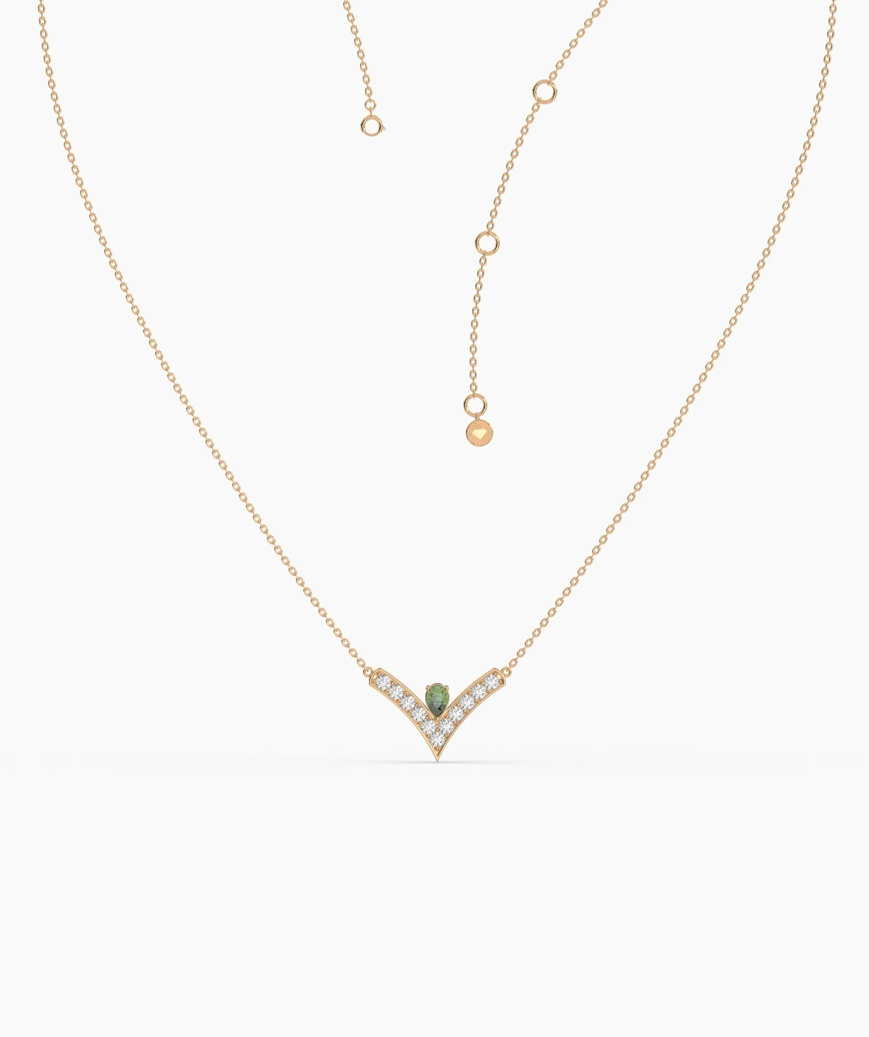 V-Shaped Diamond & Green Gemstone Necklace