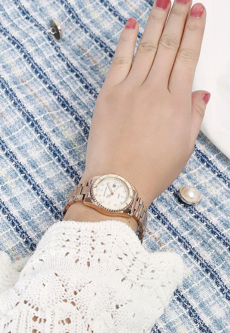 Victoria Rose Gold Stainless Steel Strap Watch (Beige)