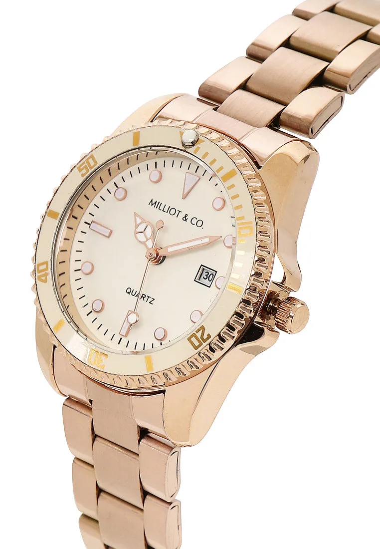 Victoria Rose Gold Stainless Steel Strap Watch (Beige)