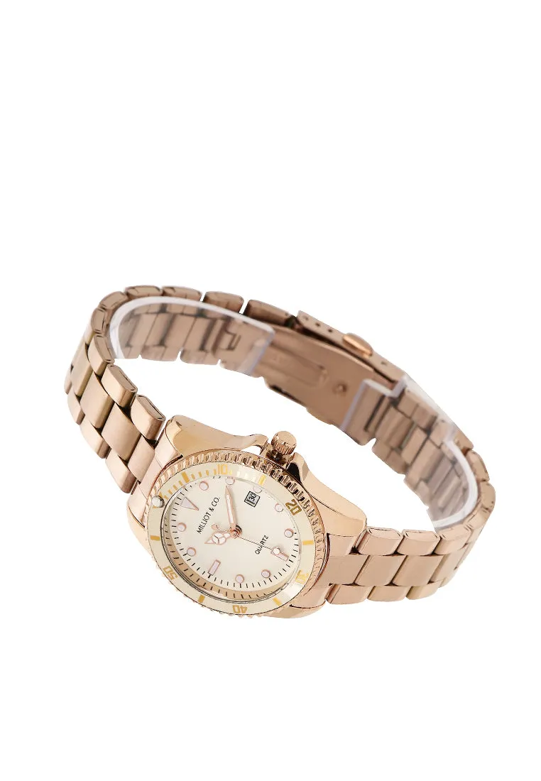Victoria Rose Gold Stainless Steel Strap Watch (Beige)