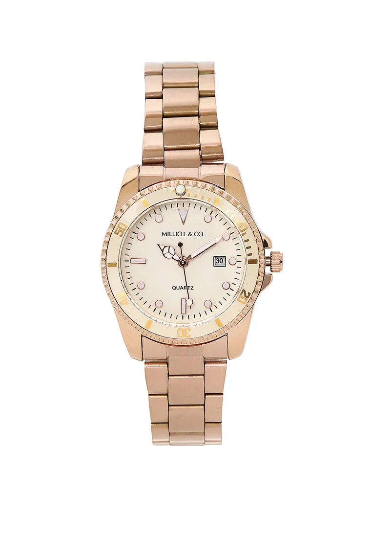 Victoria Rose Gold Stainless Steel Strap Watch (Beige)
