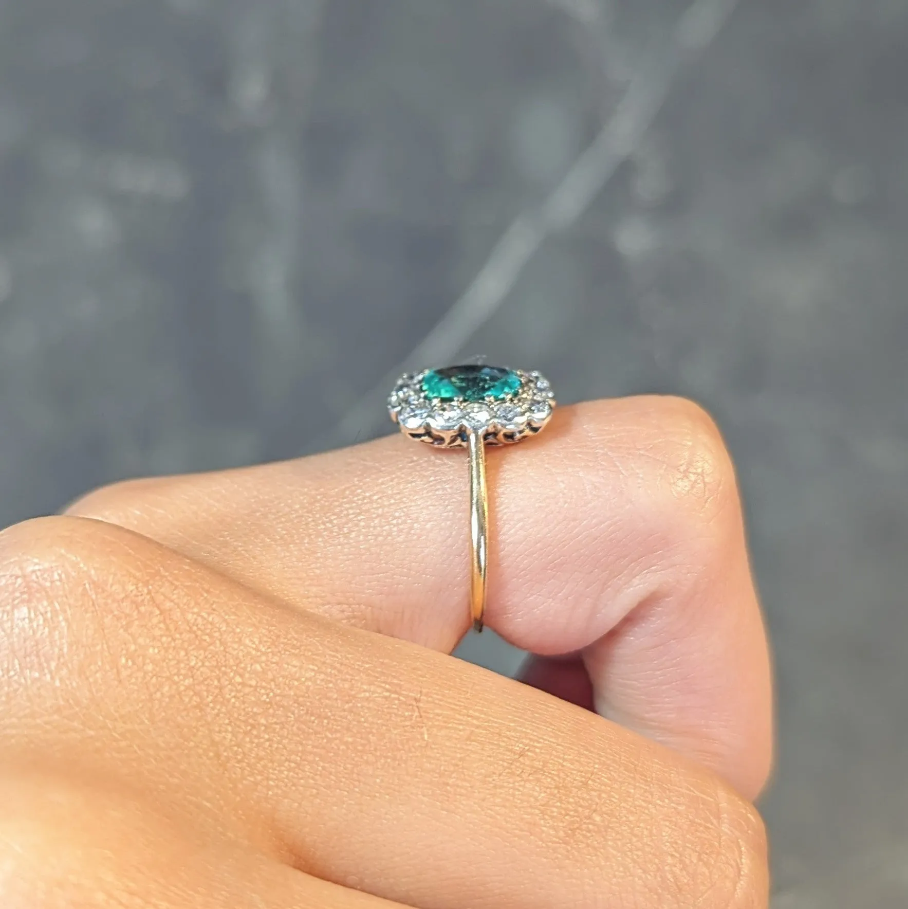 Victorian 2.15 CTW Colombian No Oil Emerald Diamond Silver 14 Karat Gold Antique Halo Ring GIA