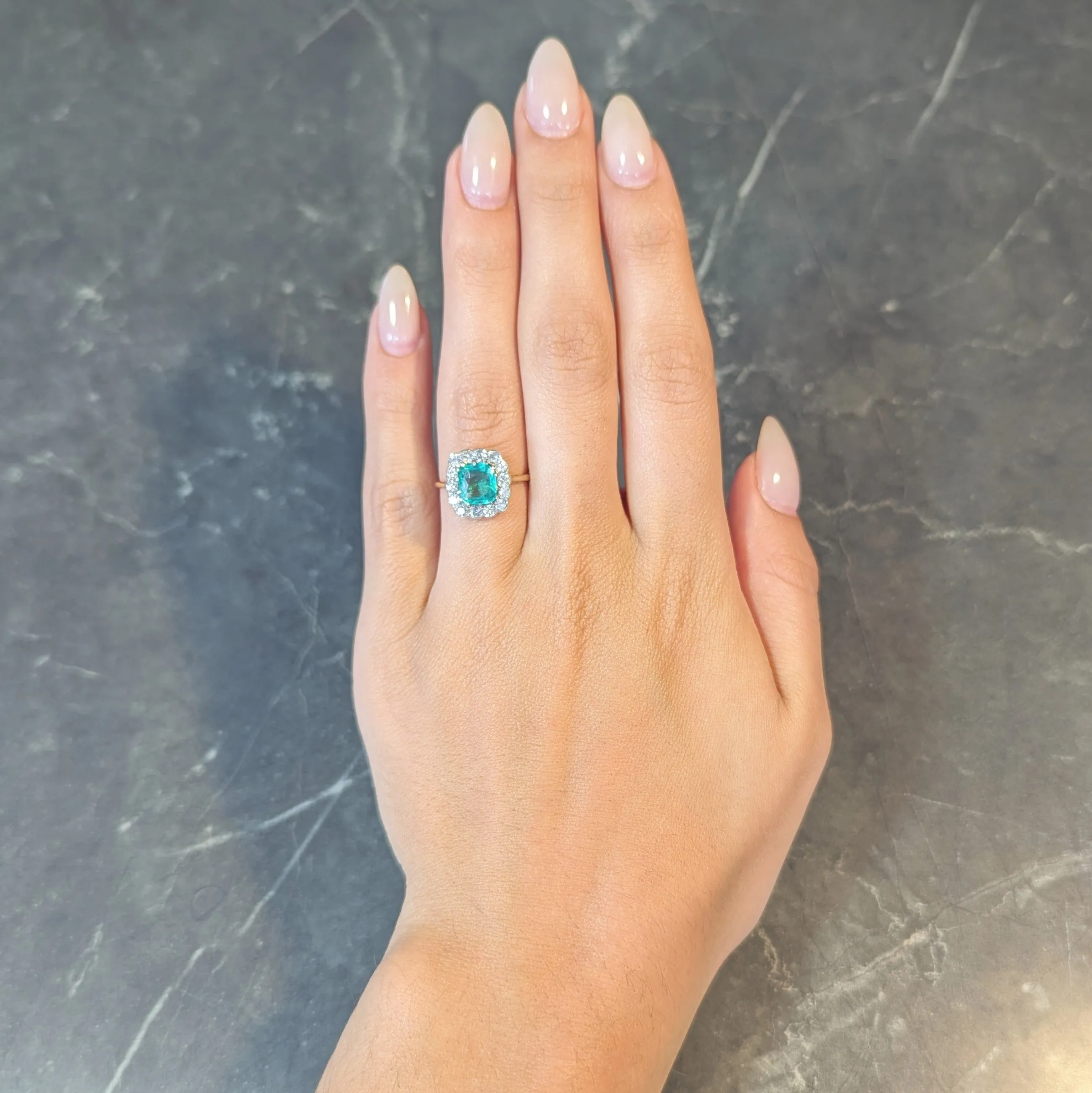 Victorian 2.15 CTW Colombian No Oil Emerald Diamond Silver 14 Karat Gold Antique Halo Ring GIA