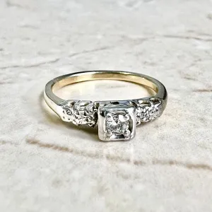 Vintage 1940’s Retro 14 Karat Yellow & White Gold Diamond Engagement Ring