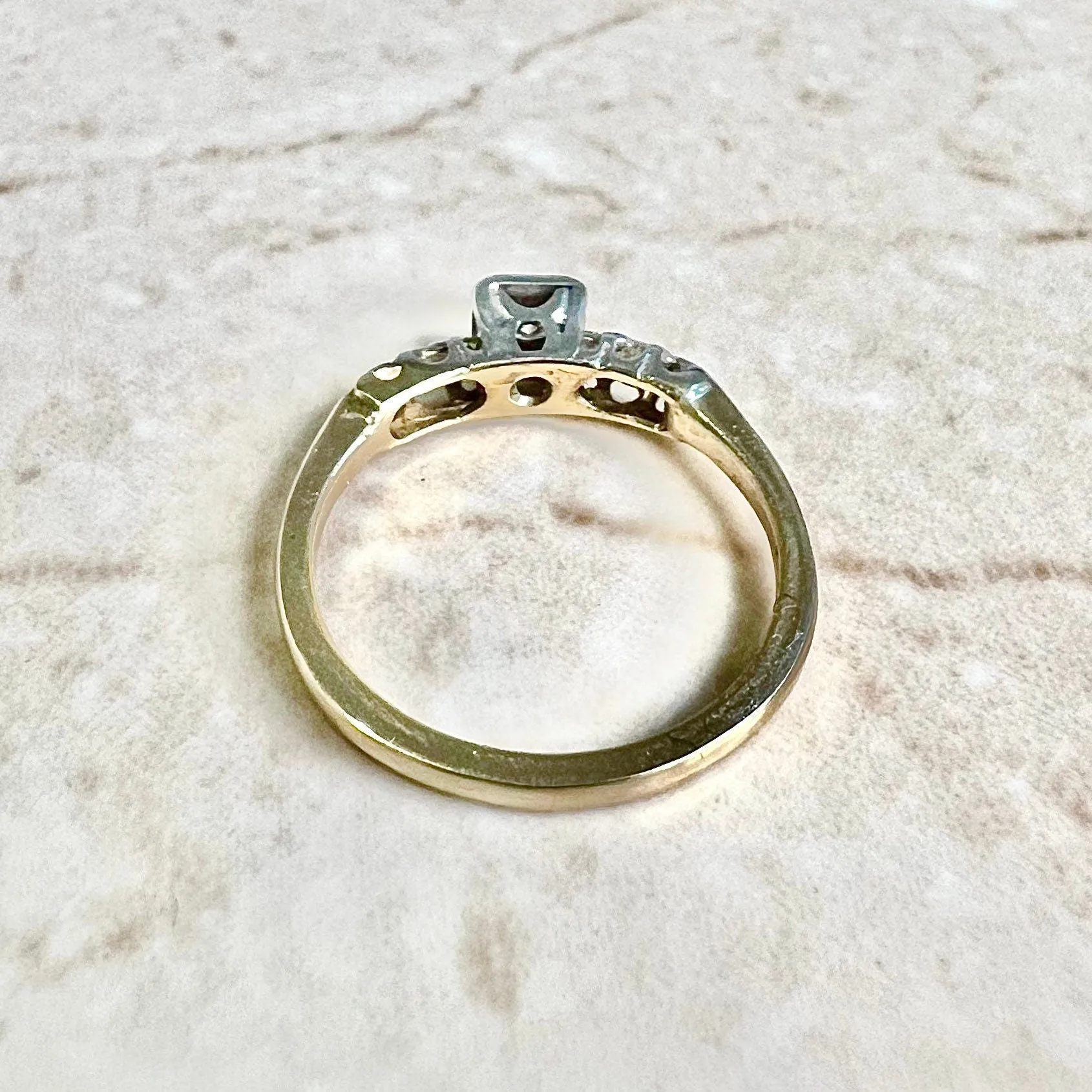 Vintage 1940’s Retro 14 Karat Yellow & White Gold Diamond Engagement Ring