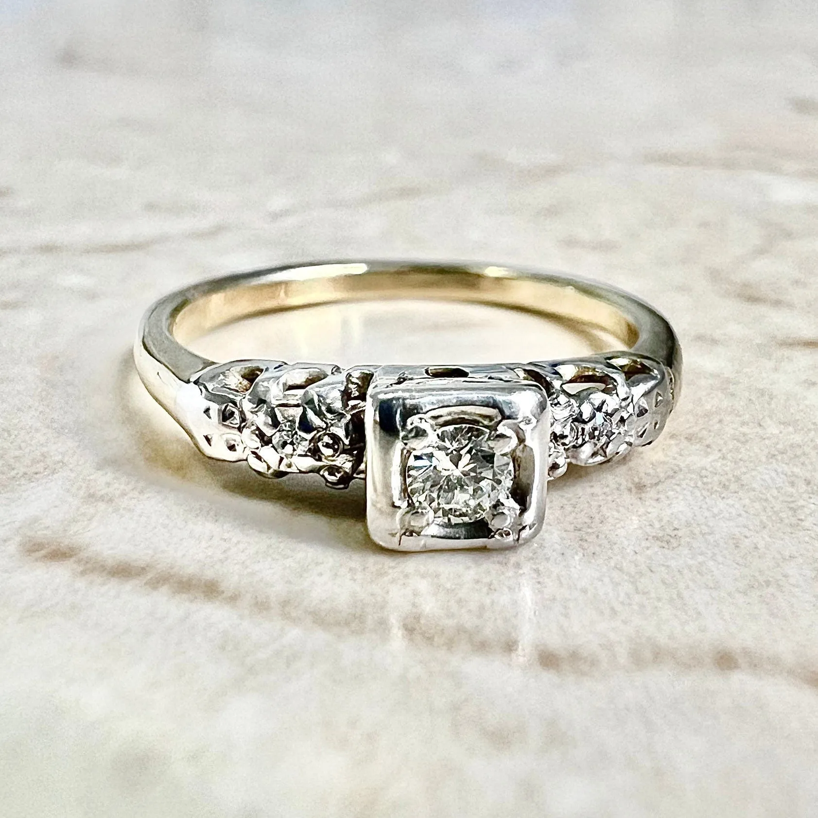 Vintage 1940’s Retro 14 Karat Yellow & White Gold Diamond Engagement Ring