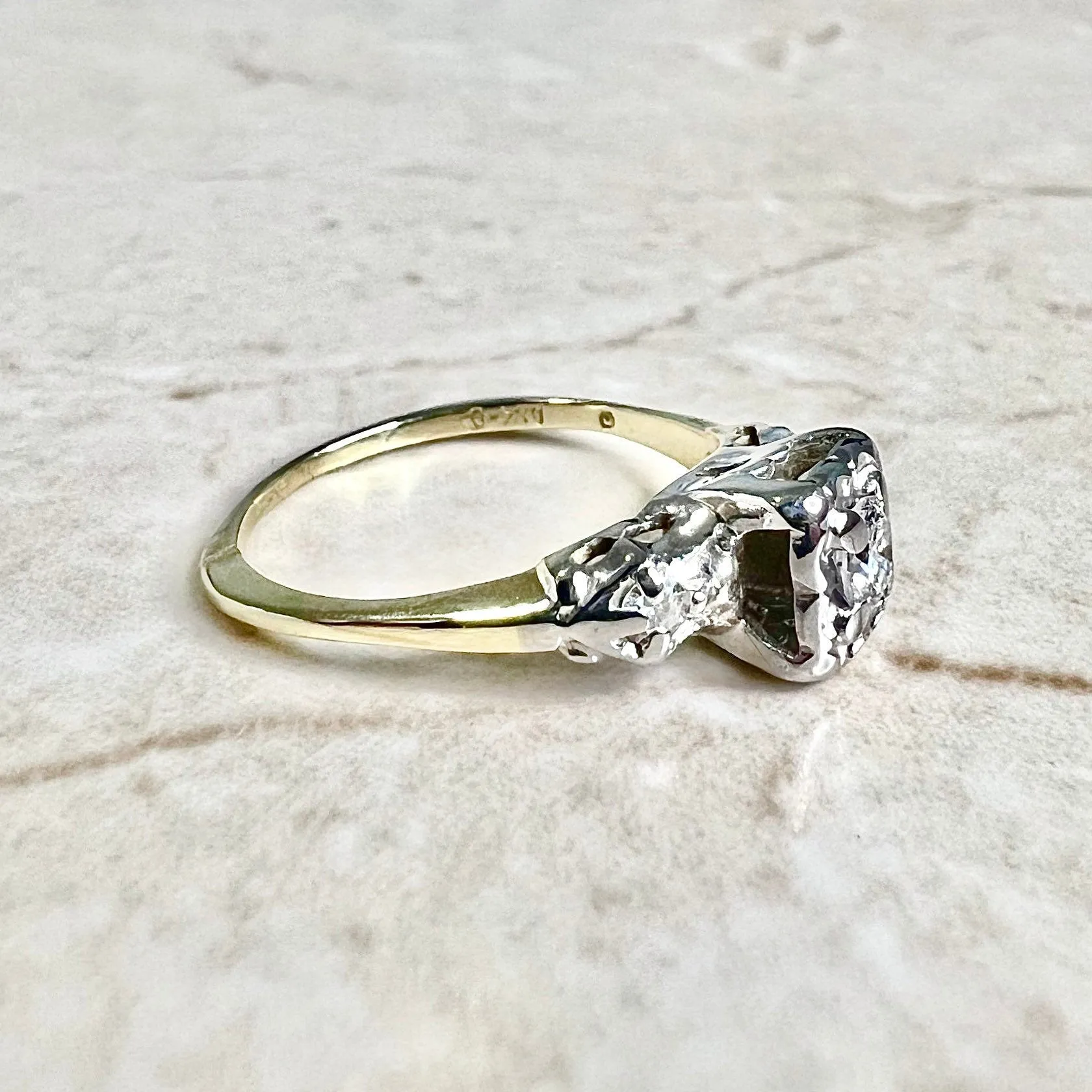 Vintage 1940’s Retro 14 Karat Yellow & White Gold Diamond Solitaire Engagement Ring