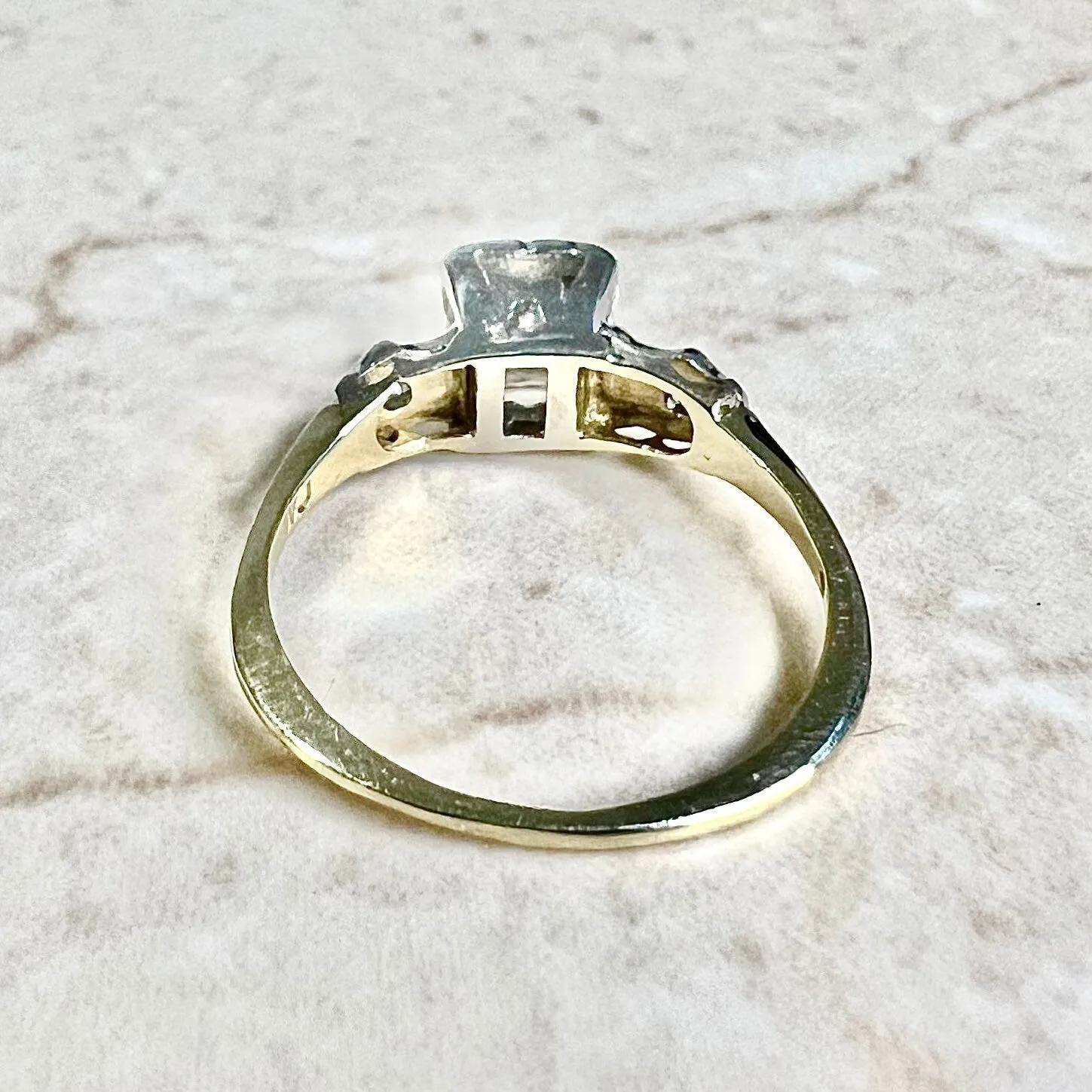 Vintage 1940’s Retro 14 Karat Yellow & White Gold Diamond Solitaire Engagement Ring