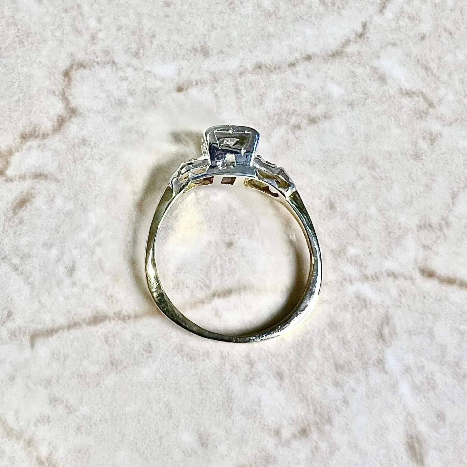 Vintage 1940’s Retro 14 Karat Yellow & White Gold Diamond Solitaire Engagement Ring