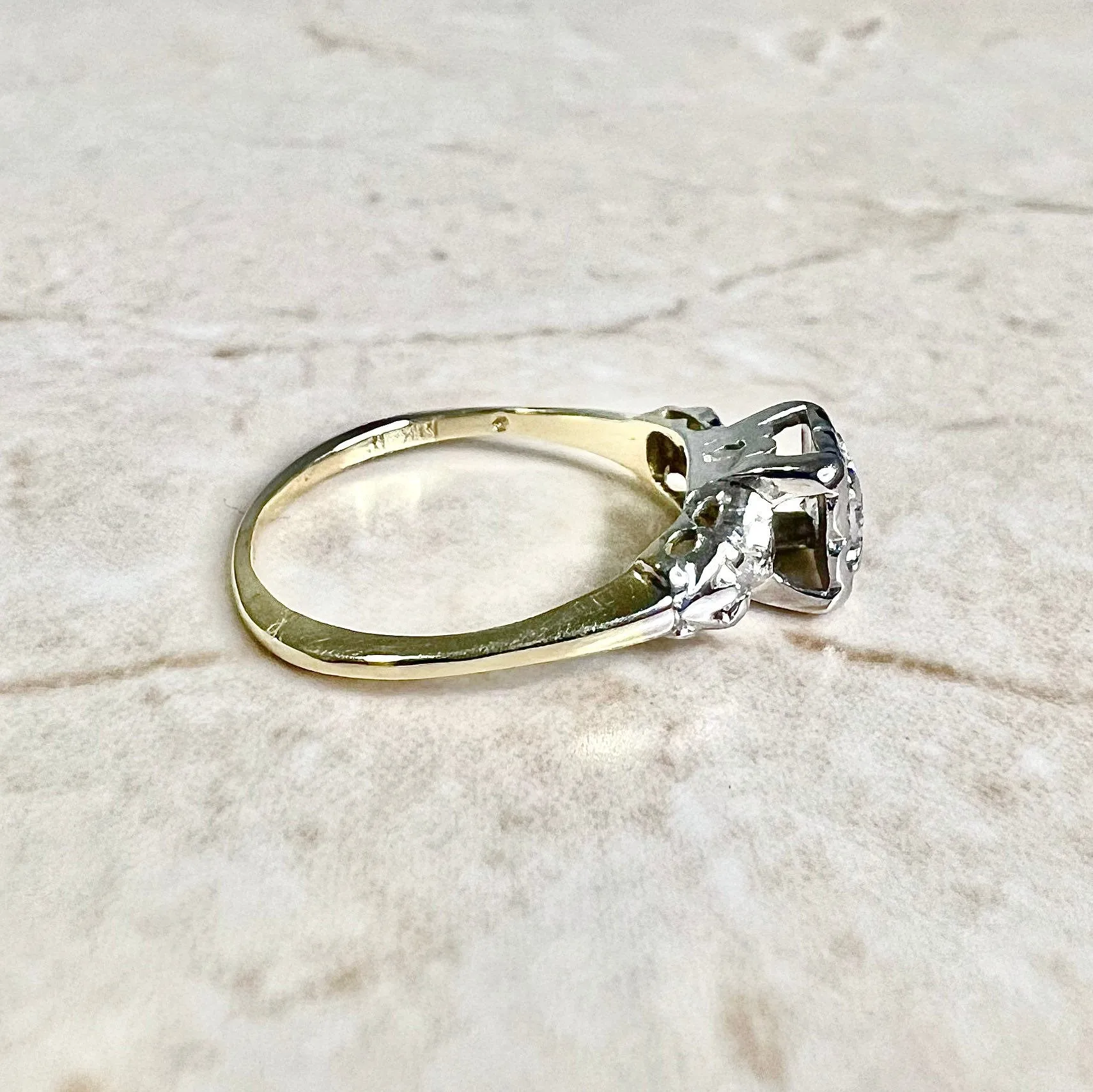Vintage 1940’s Retro 14 Karat Yellow & White Gold Diamond Solitaire Engagement Ring