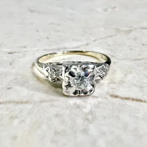 Vintage 1940’s Retro 14 Karat Yellow & White Gold Diamond Solitaire Engagement Ring