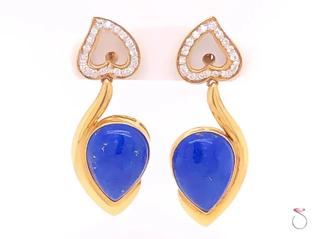 Vintage Lapis Lazuli and Diamond Dangle Earrings