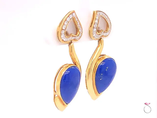 Vintage Lapis Lazuli and Diamond Dangle Earrings