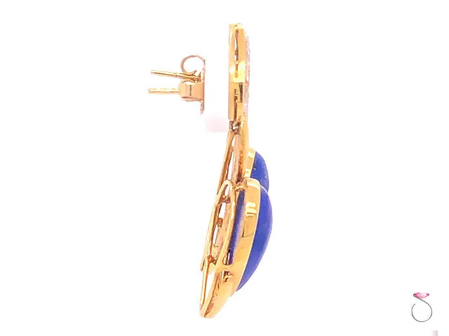 Vintage Lapis Lazuli and Diamond Dangle Earrings