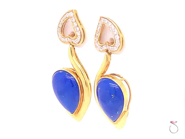 Vintage Lapis Lazuli and Diamond Dangle Earrings