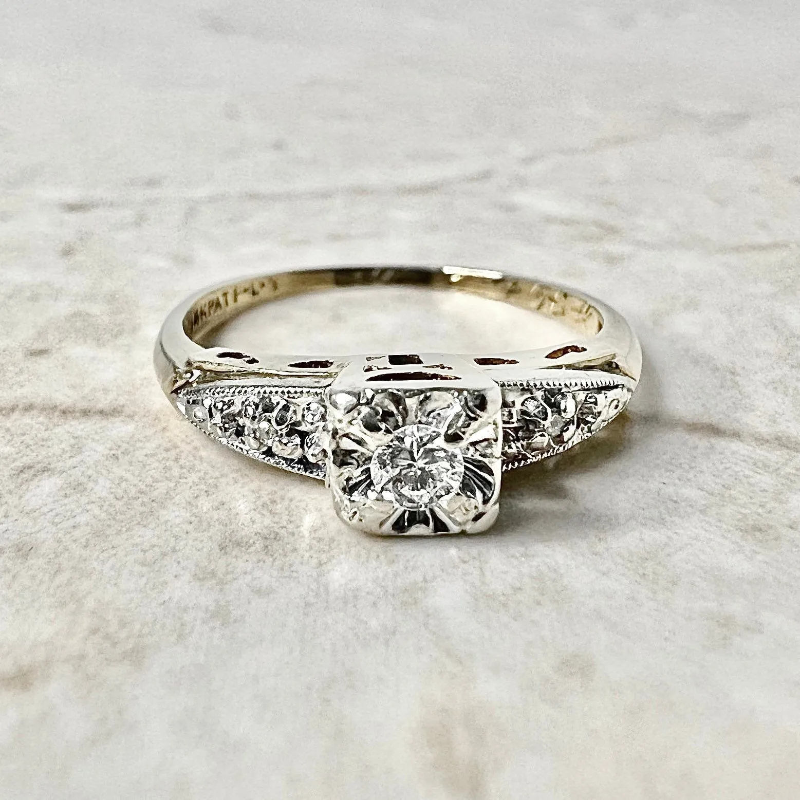 Vintage Retro 14 Karat Gold Diamond Engagement Ring