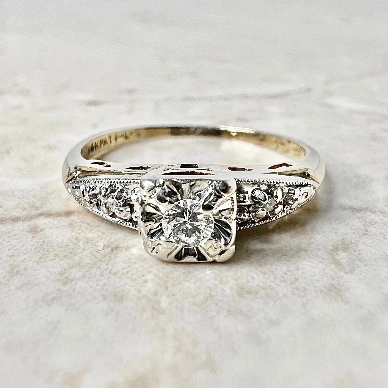 Vintage Retro 14 Karat Gold Diamond Engagement Ring