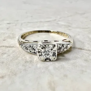 Vintage Retro 14 Karat Gold Diamond Engagement Ring