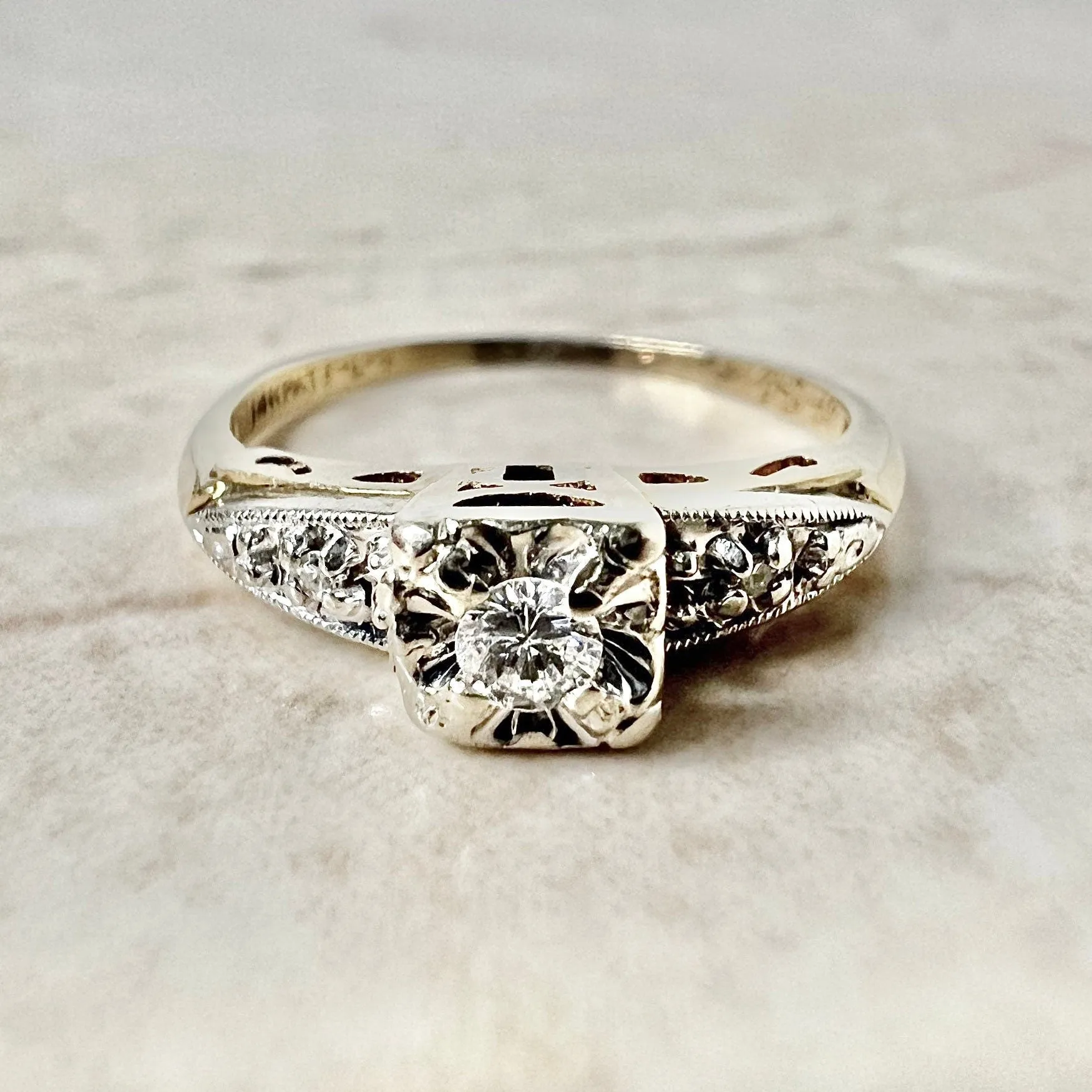 Vintage Retro 14 Karat Gold Diamond Engagement Ring