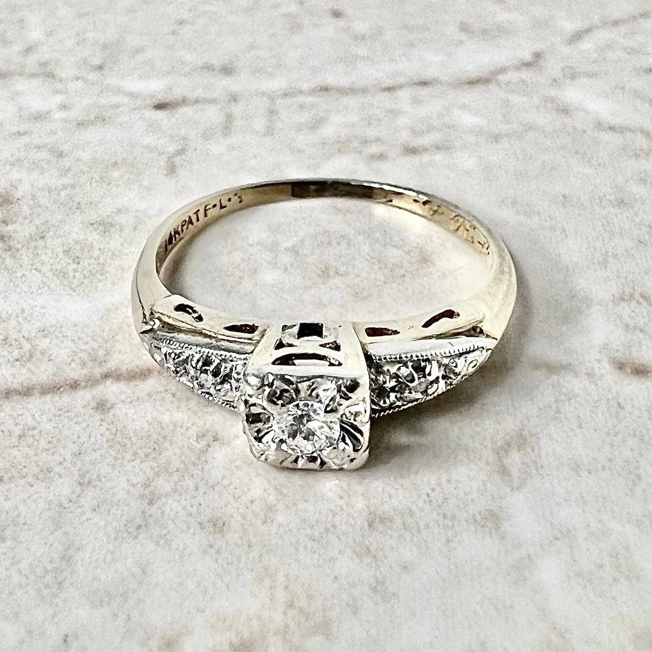 Vintage Retro 14 Karat Gold Diamond Engagement Ring