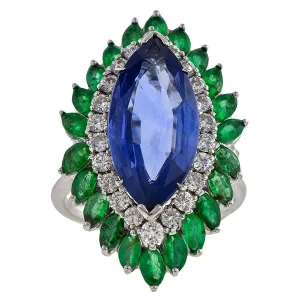 Vintage Sapphire, Diamond & Emerald Ring