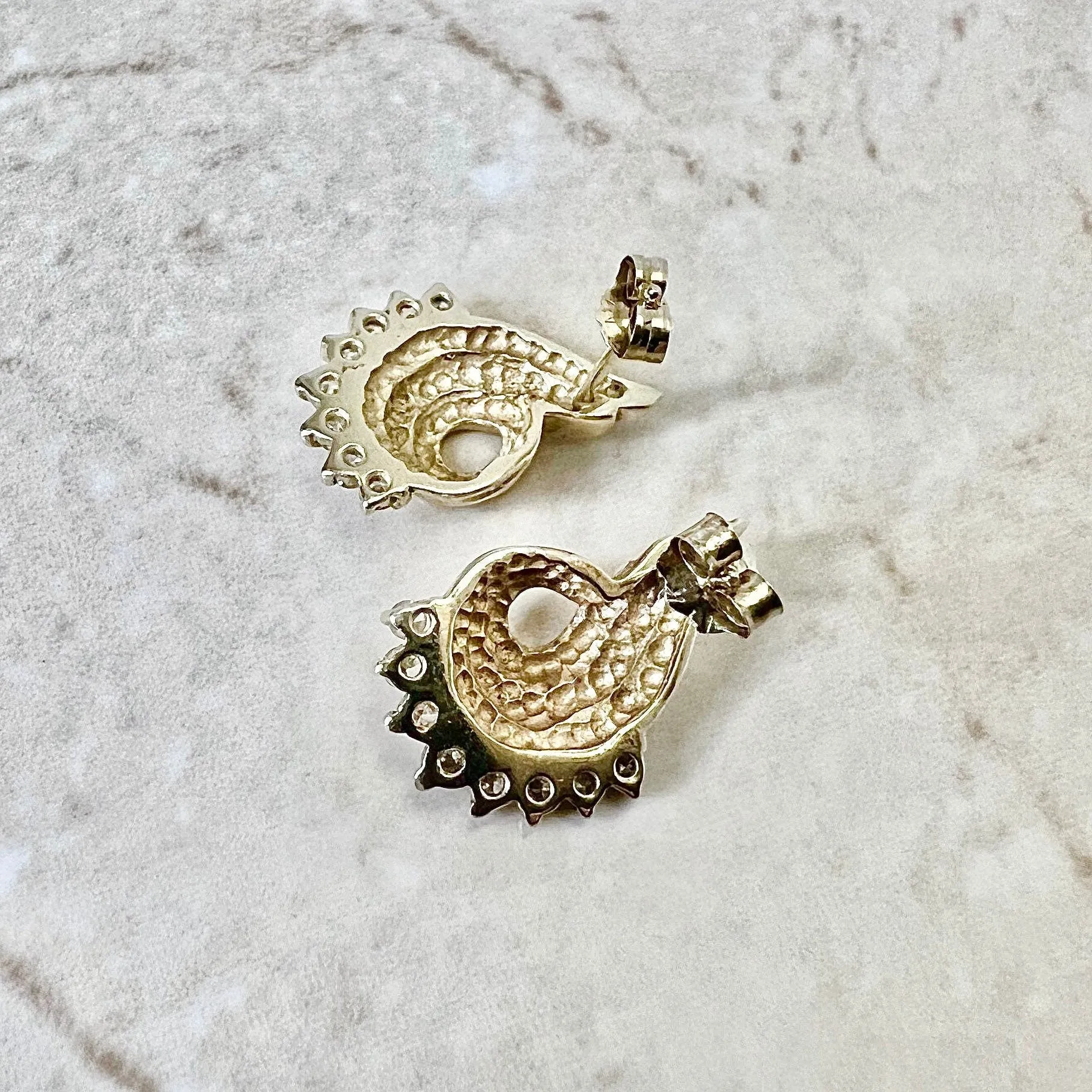 Vintage Sculpted 14 Karat Yellow Gold 1/2 Carat Diamond Earrings