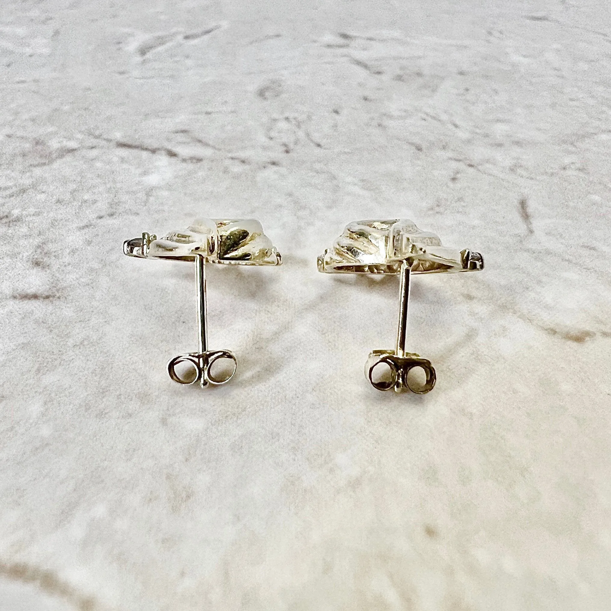 Vintage Sculpted 14 Karat Yellow Gold 1/2 Carat Diamond Earrings