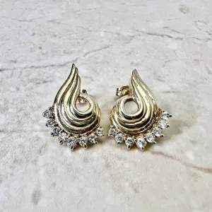 Vintage Sculpted 14 Karat Yellow Gold 1/2 Carat Diamond Earrings