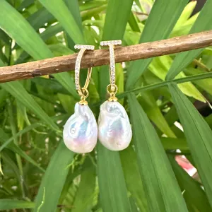 White Baroque Pearl Hoop Earrings in Silver or Gold